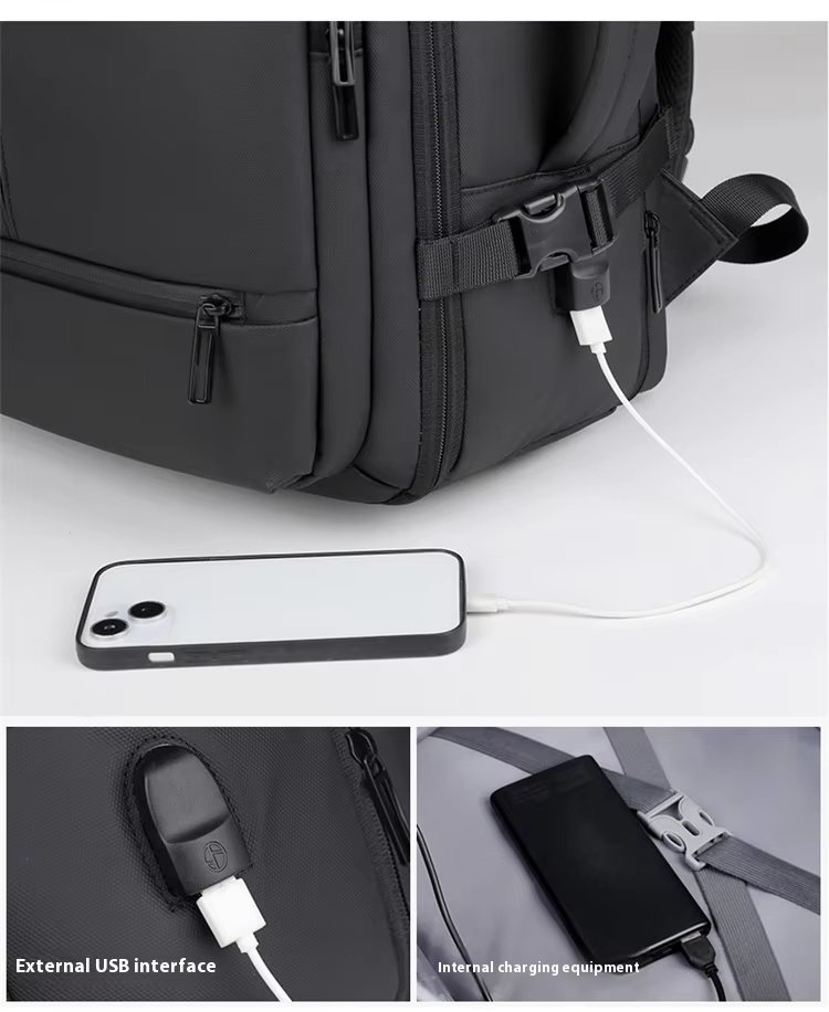 Water-Resistant Large Capacity Expandable USB Business PU Leather Laptop Backpack product detail
