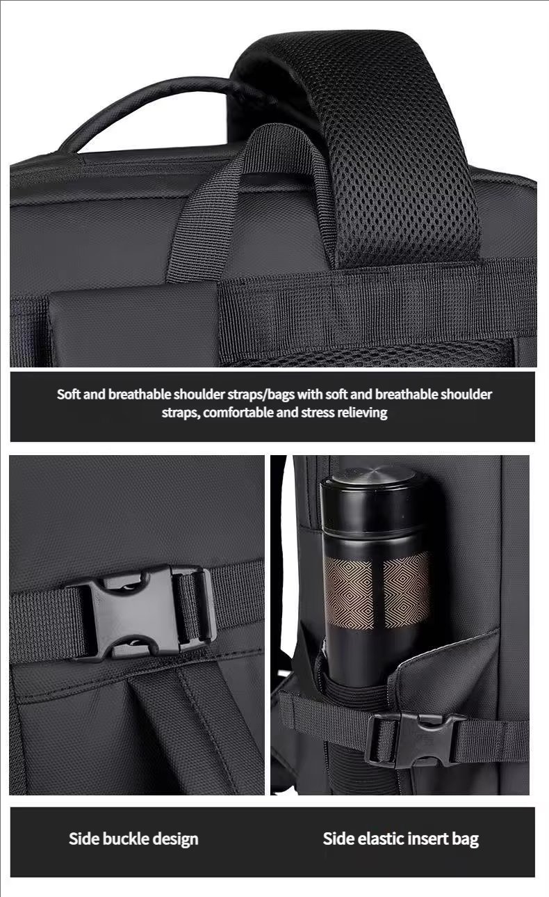 Water-Resistant Large Capacity Expandable USB Business PU Leather Laptop Backpack product detail