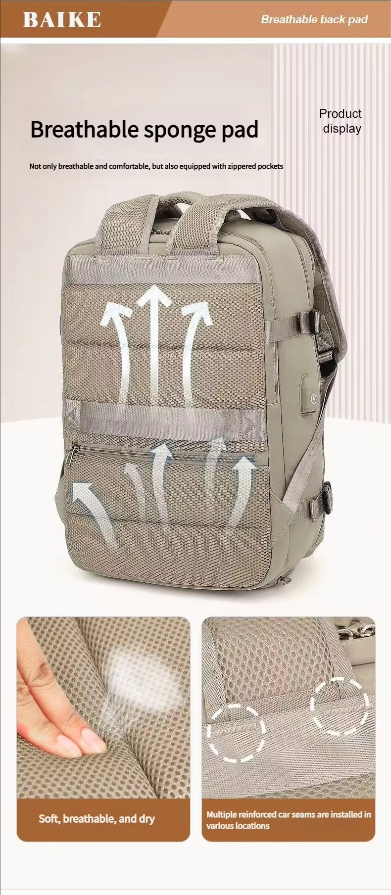 Large Capacity Lightweight USB Travel School Oxford Laptop Backpack product detail