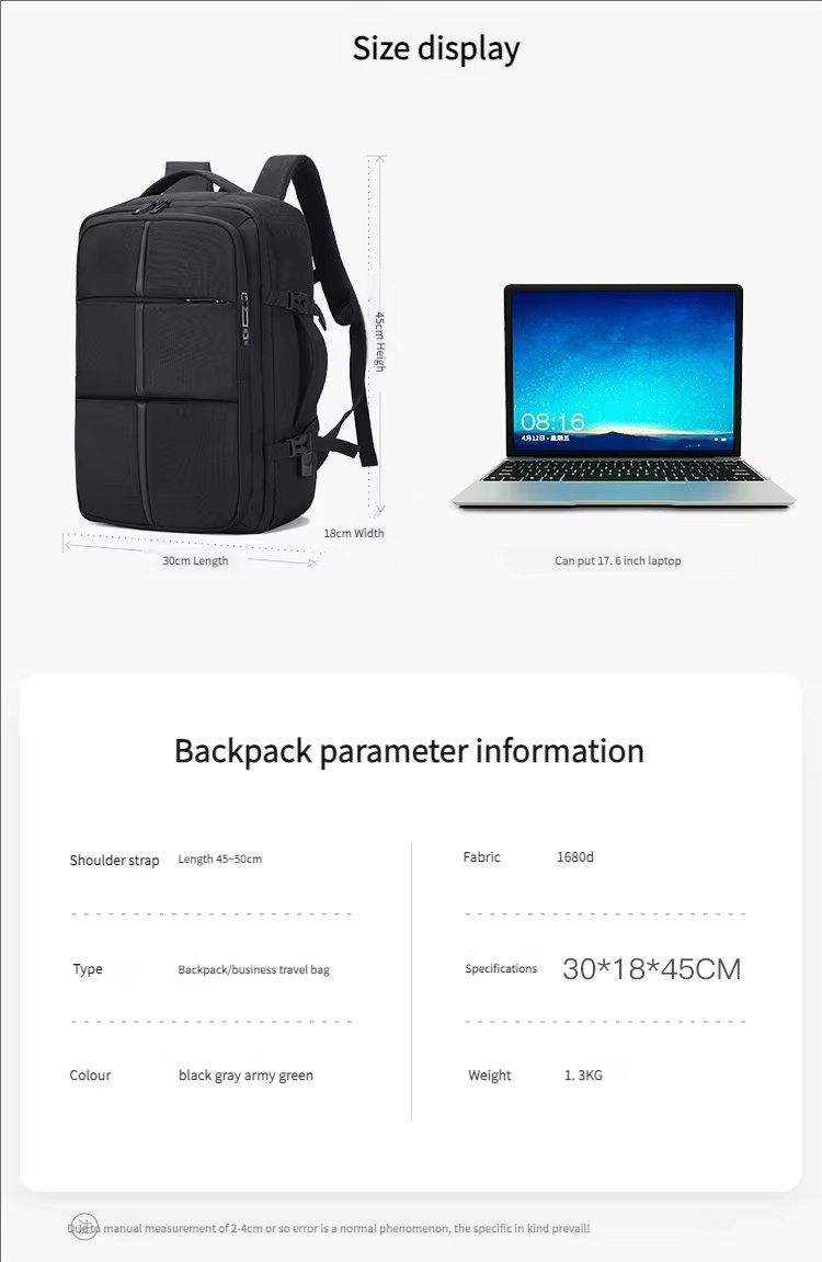 Water-Resistant Large Capacity Expandable USB Business Nylon Laptop Backpack product detail