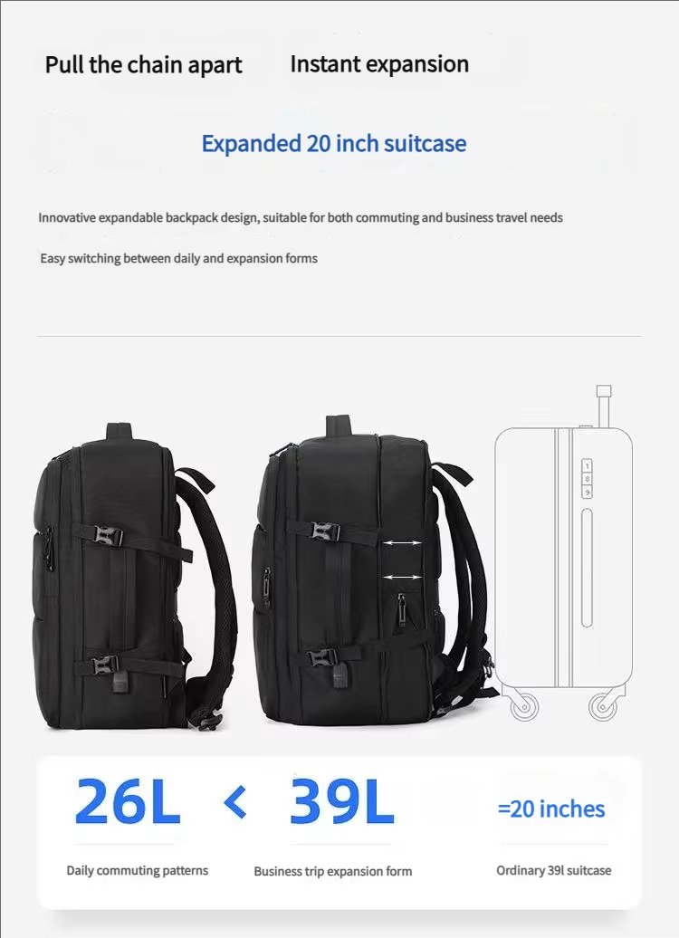 Water-Resistant Large Capacity Expandable USB Business Nylon Laptop Backpack product detail