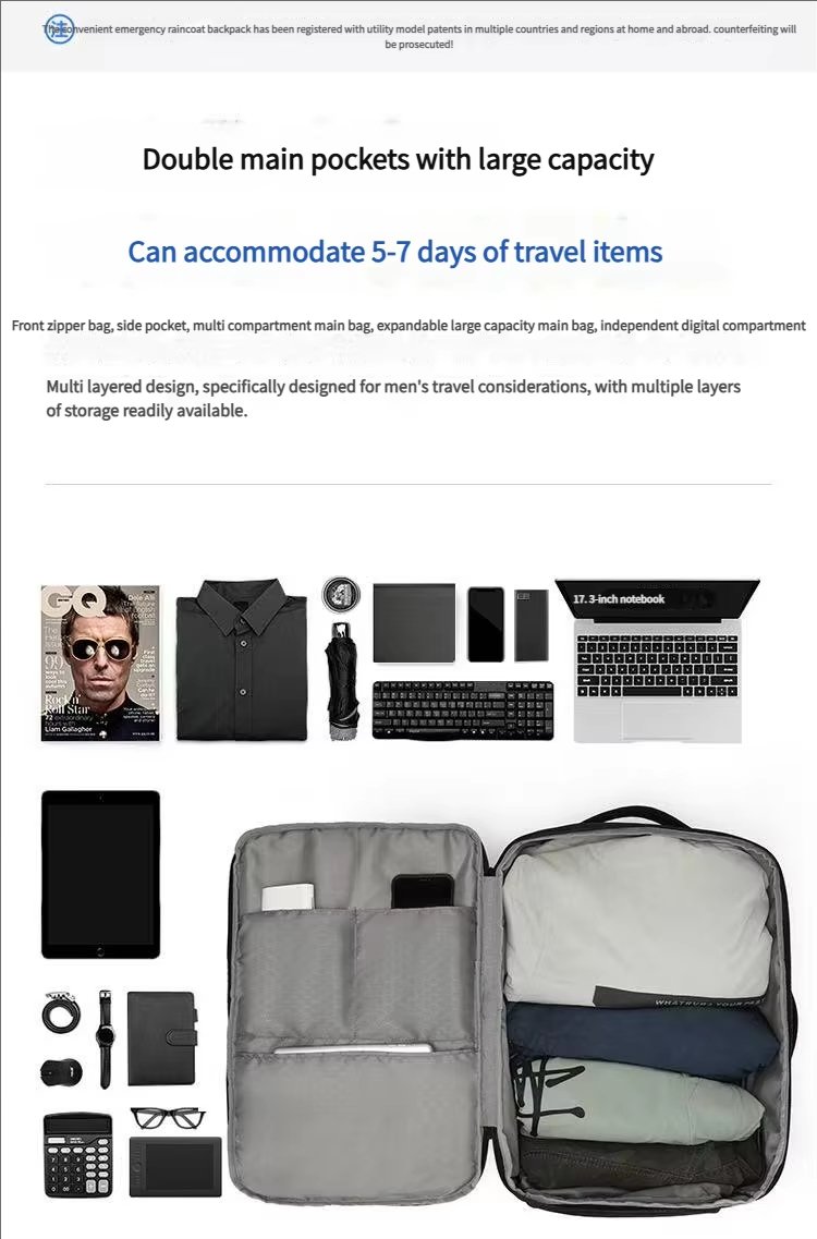 Water-Resistant Large Capacity Expandable USB Business Nylon Laptop Backpack product detail