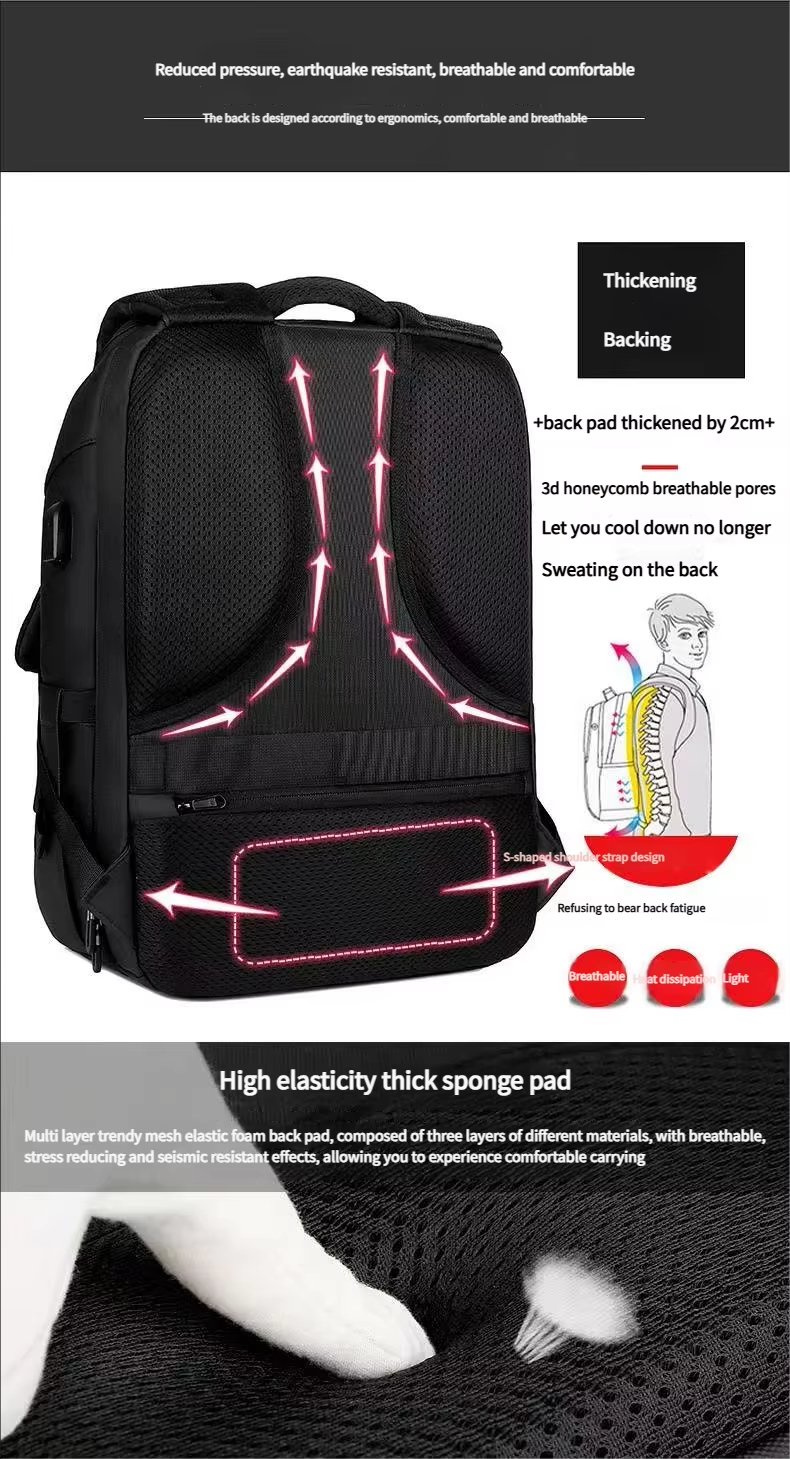 Water-Resistant Large Capacity USB Business Travel Oxford Laptop Backpack product detail
