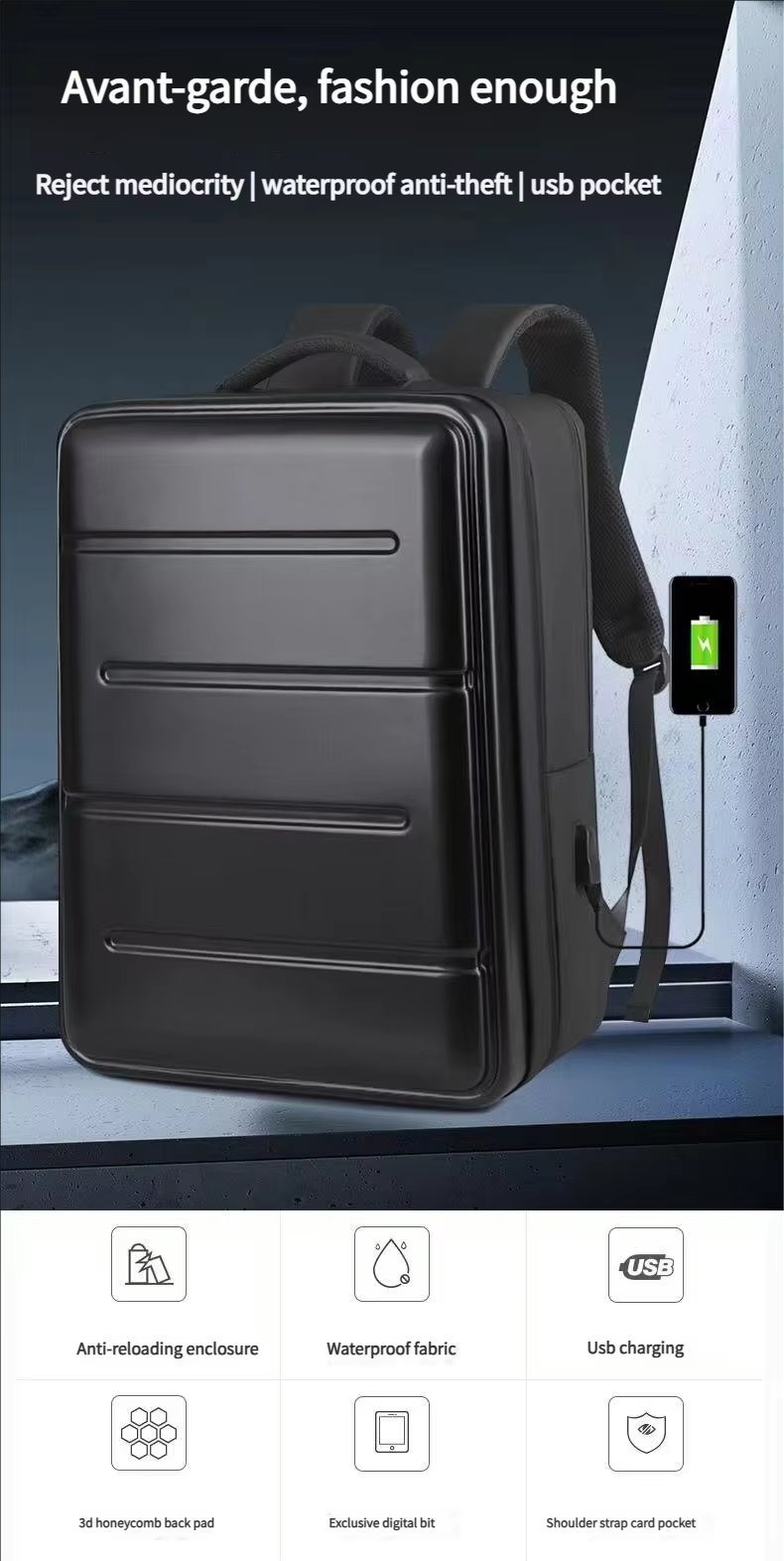 Water-Resistant Business Travel ABS Hard-Shell Backpack product detail