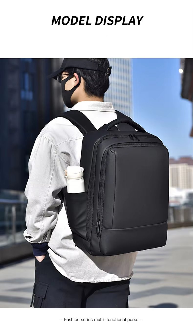 Water-Resistant Large Capacity USB Business Travel PU Leather Laptop Backpack product detail
