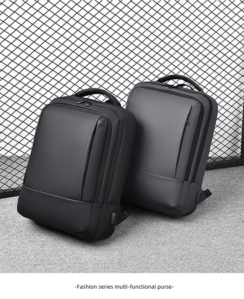 Water-Resistant Large Capacity USB Business Travel PU Leather Laptop Backpack product detail