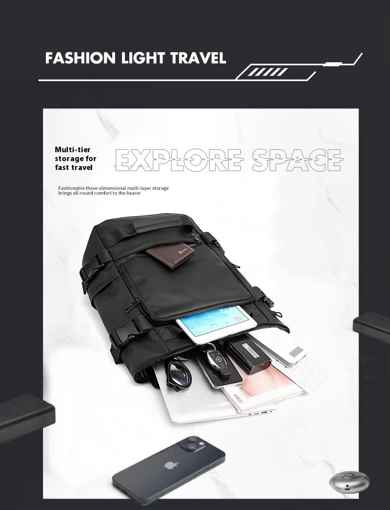 Water-Resistant Large Capacity Business Travel PU Leather Laptop Backpack product detail