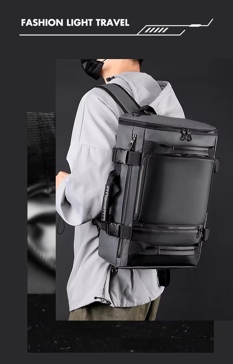 Water-Resistant Large Capacity Business Travel PU Leather Laptop Backpack product detail