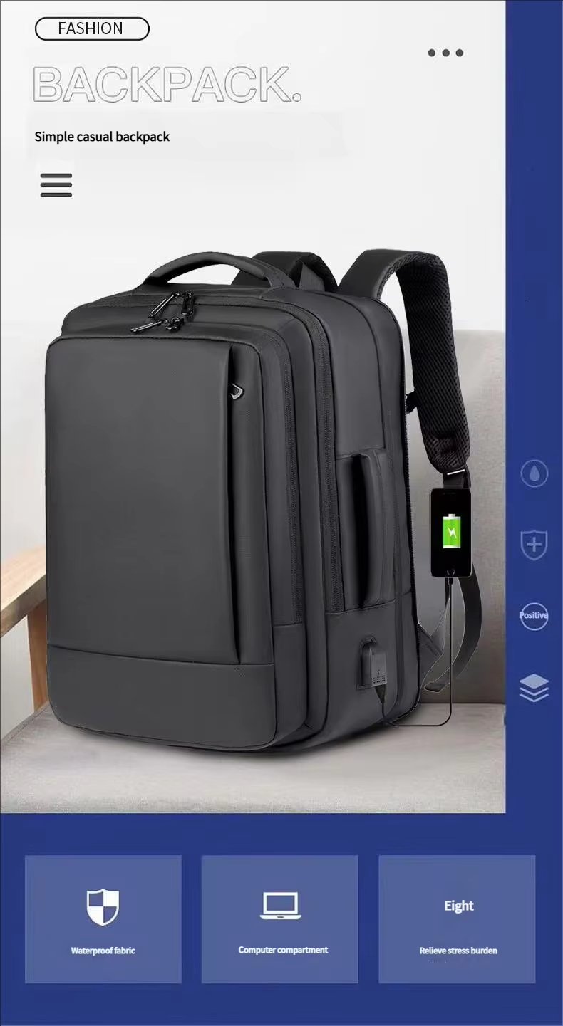 Water-Resistant Large Capacity Expandable USB Business Oxford Laptop Backpack product detail