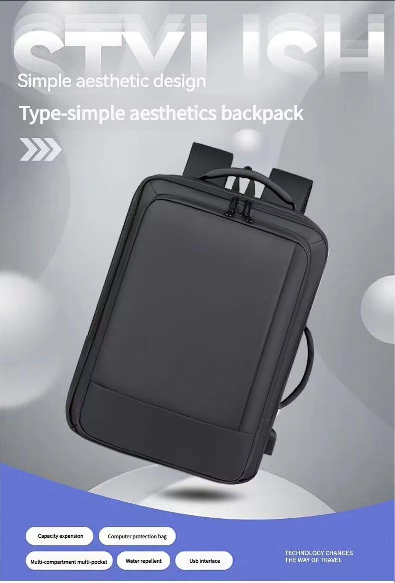 Water-Resistant Large Capacity Expandable USB Business Oxford Laptop Backpack product detail