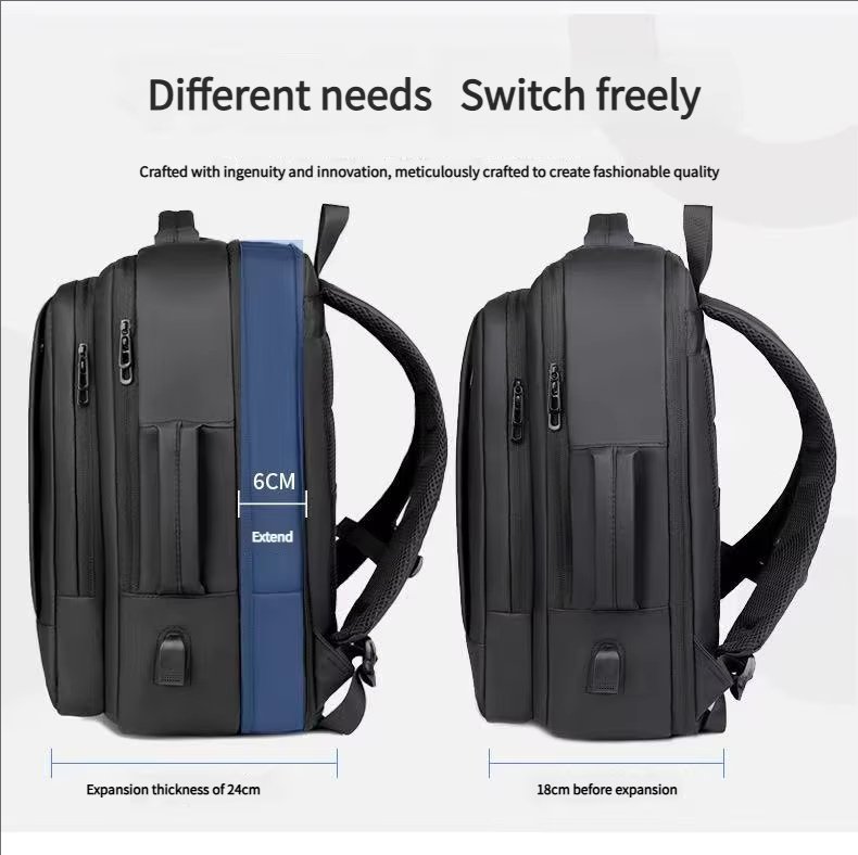 Water-Resistant Large Capacity Expandable USB Business Oxford Laptop Backpack product detail