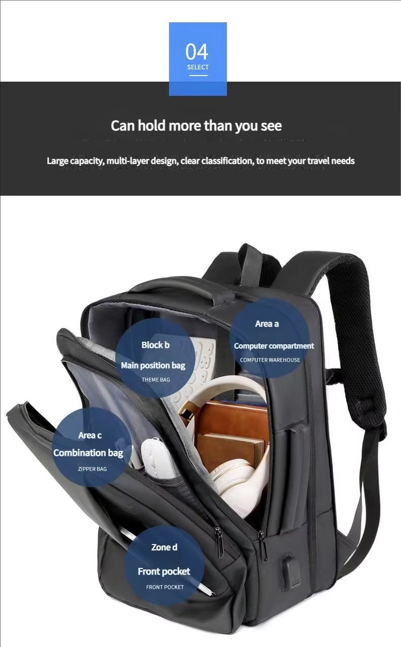 Water-Resistant Large Capacity Expandable USB Business Oxford Laptop Backpack product detail