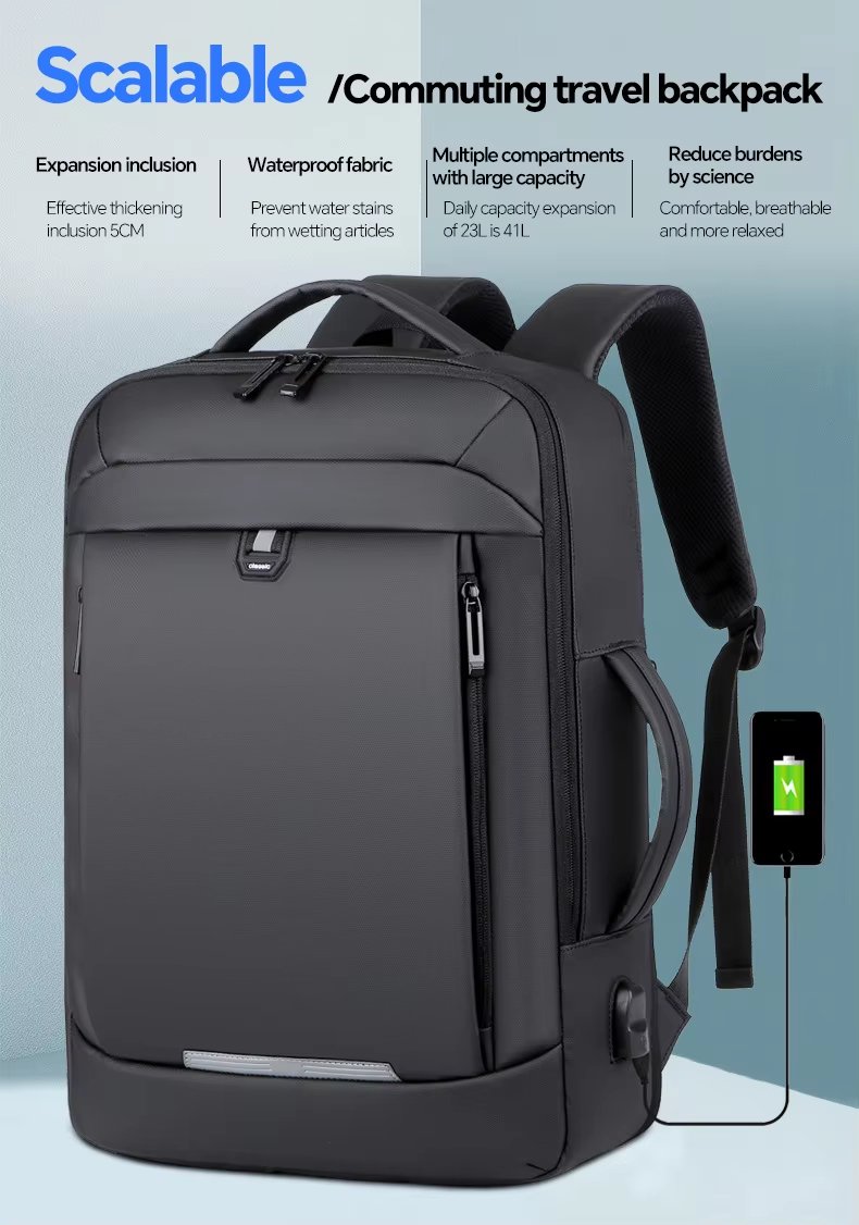 Water-Resistant USB Business Travel School PU Leather Laptop Backpack product detail