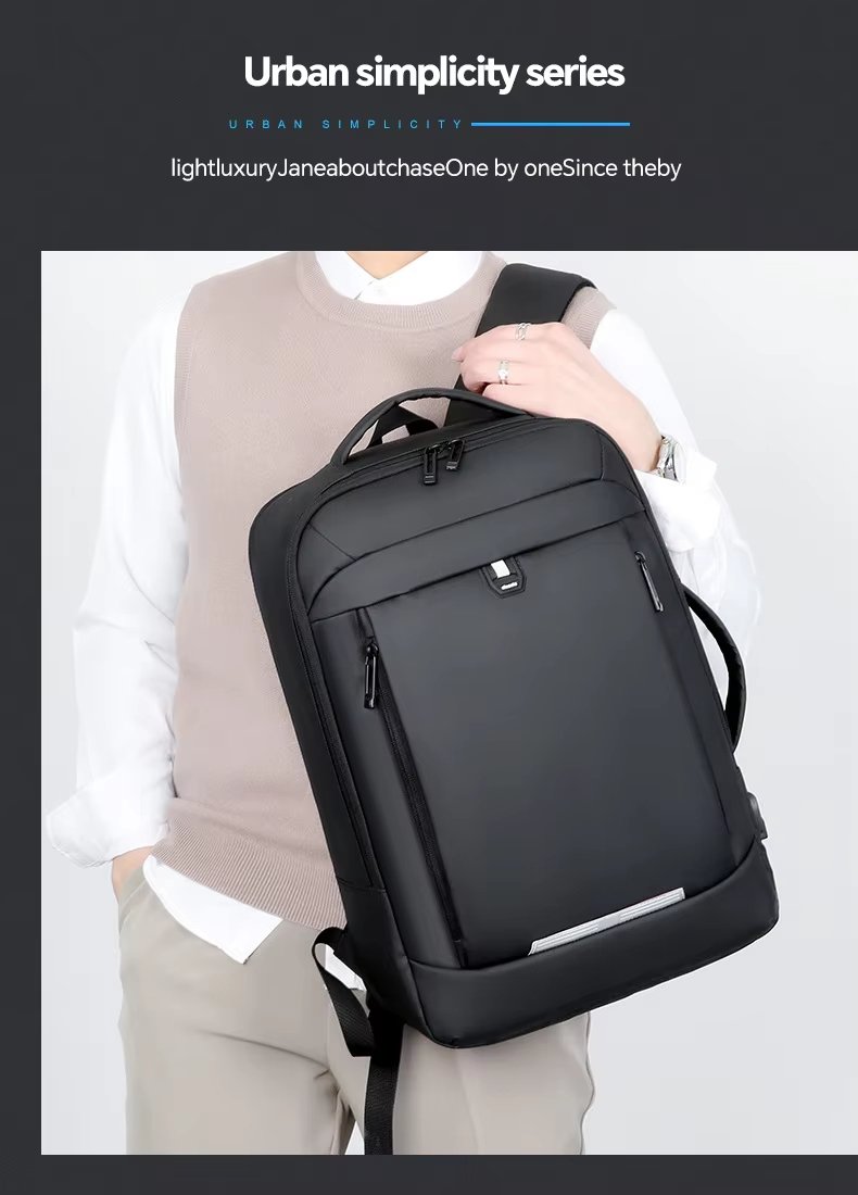 Water-Resistant USB Business Travel School PU Leather Laptop Backpack product detail