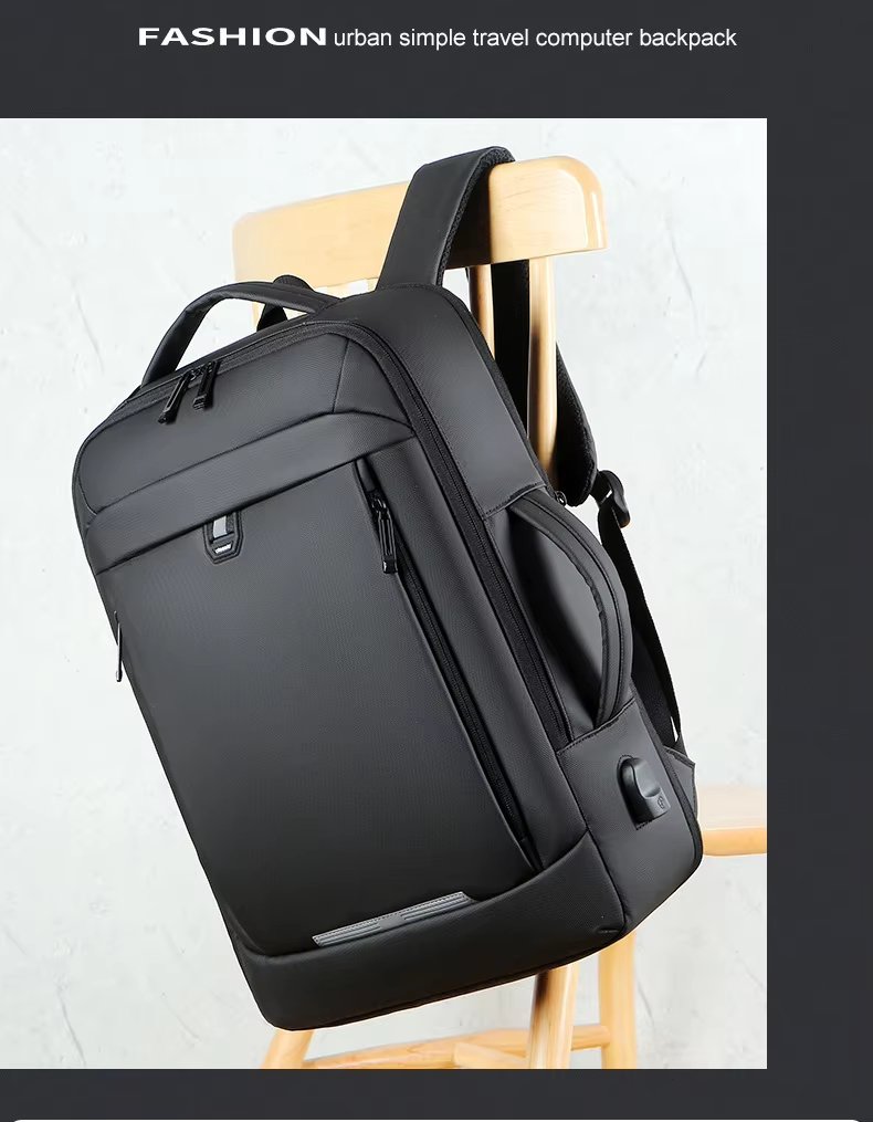Water-Resistant USB Business Travel School PU Leather Laptop Backpack product detail