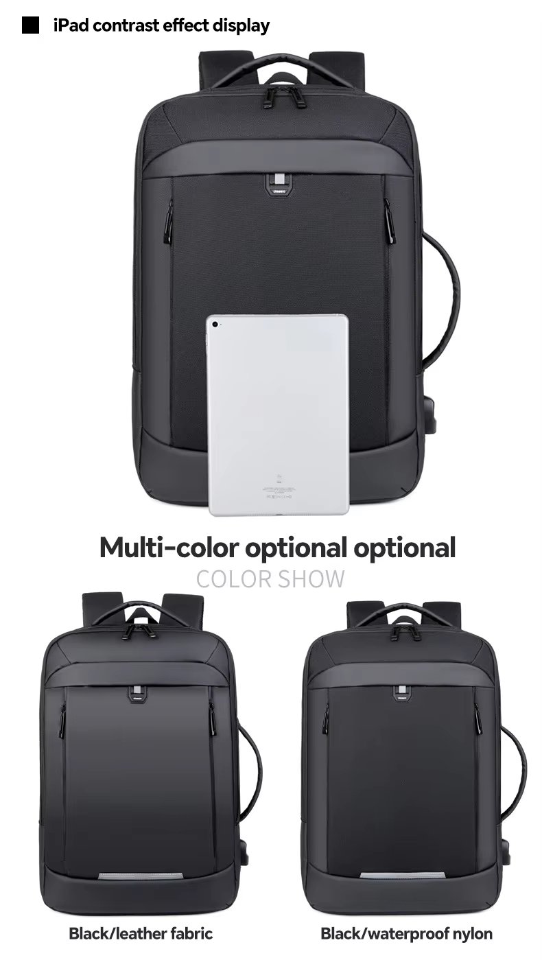 Water-Resistant USB Business Travel School PU Leather Laptop Backpack product detail