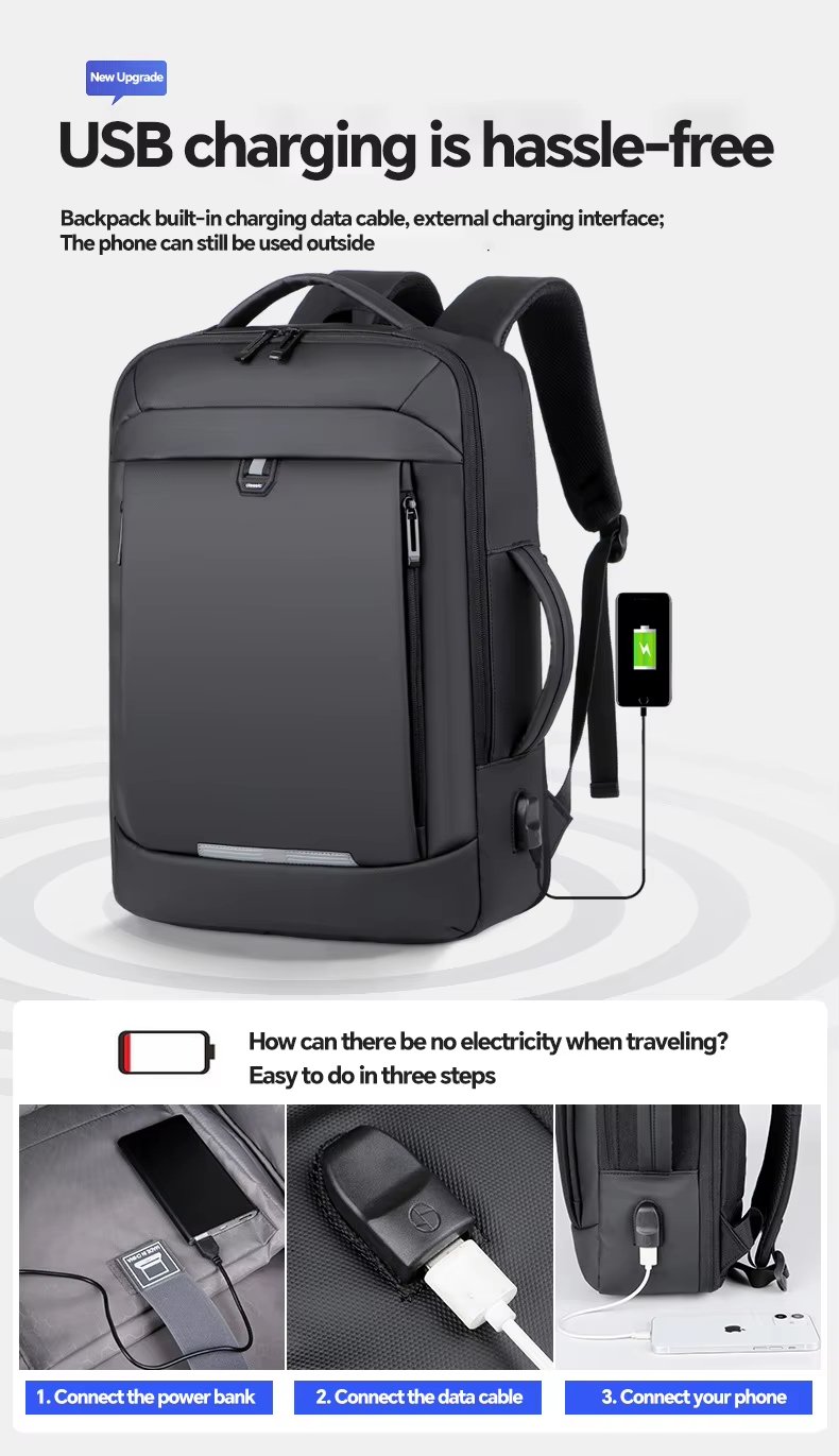 Water-Resistant USB Business Travel School PU Leather Laptop Backpack product detail