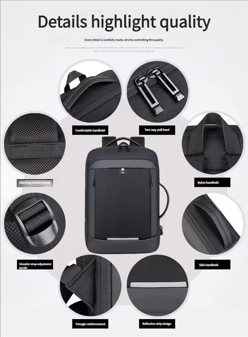 Water-Resistant USB Business Travel School PU Leather Laptop Backpack product detail