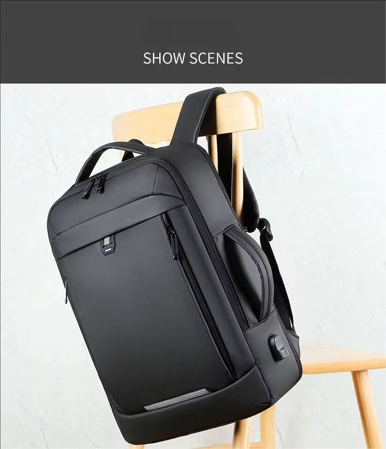 Water-Resistant USB Business Travel School PU Leather Laptop Backpack product detail