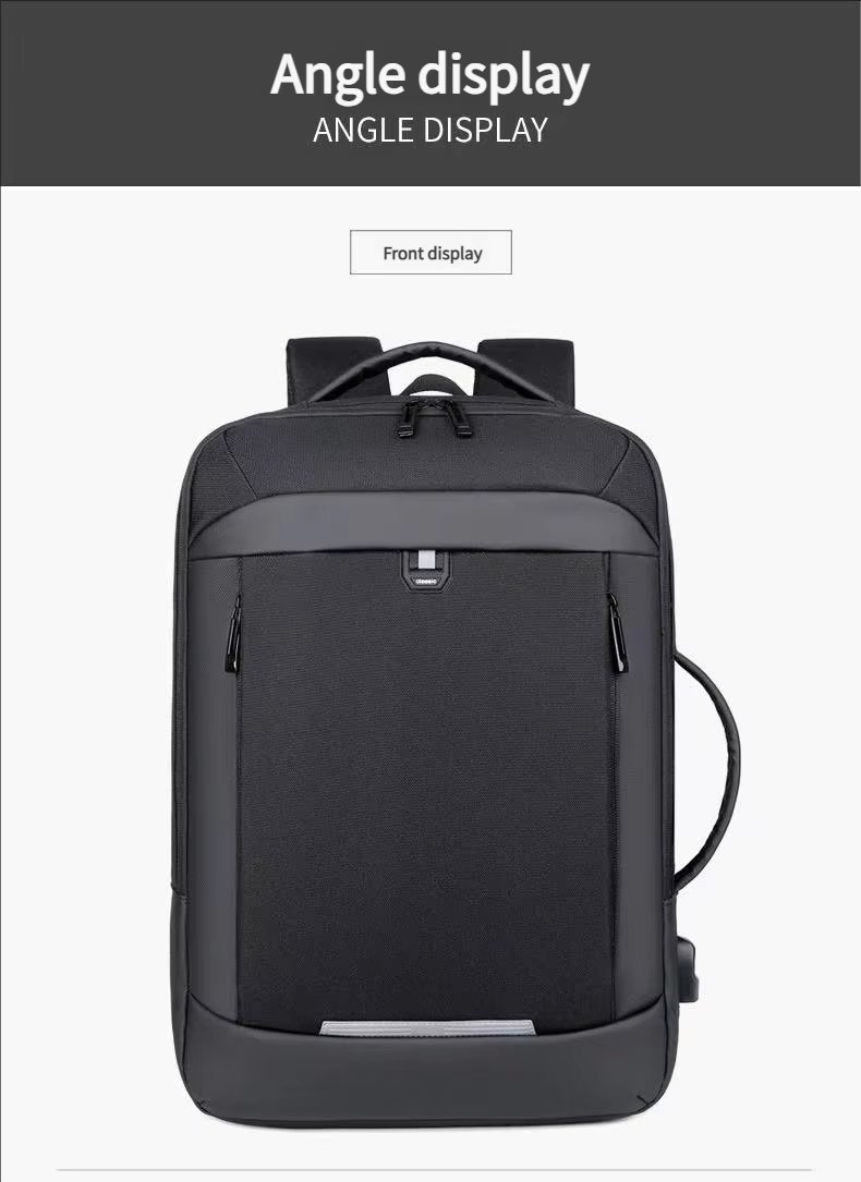 Water-Resistant USB Business Travel School PU Leather Laptop Backpack product detail