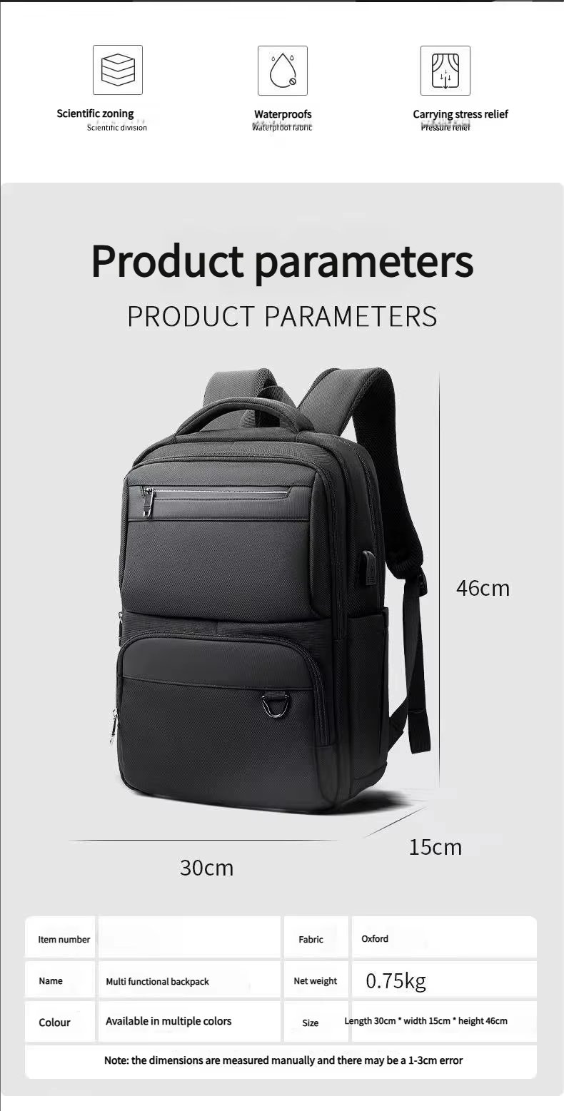 Water-Resistant Large Capacity Business Travel Oxford Laptop Backpack product detail