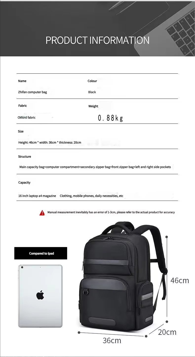Water-Resistant Large Capacity Business Travel School Oxford Laptop Backpack product detail