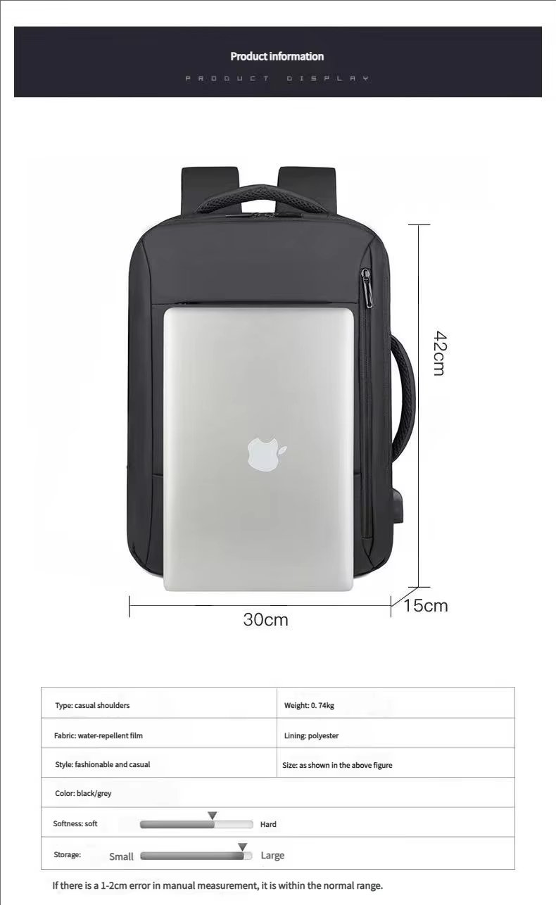 Water-Resistant Large Capacity USB Business School Oxford Laptop Backpack product detail