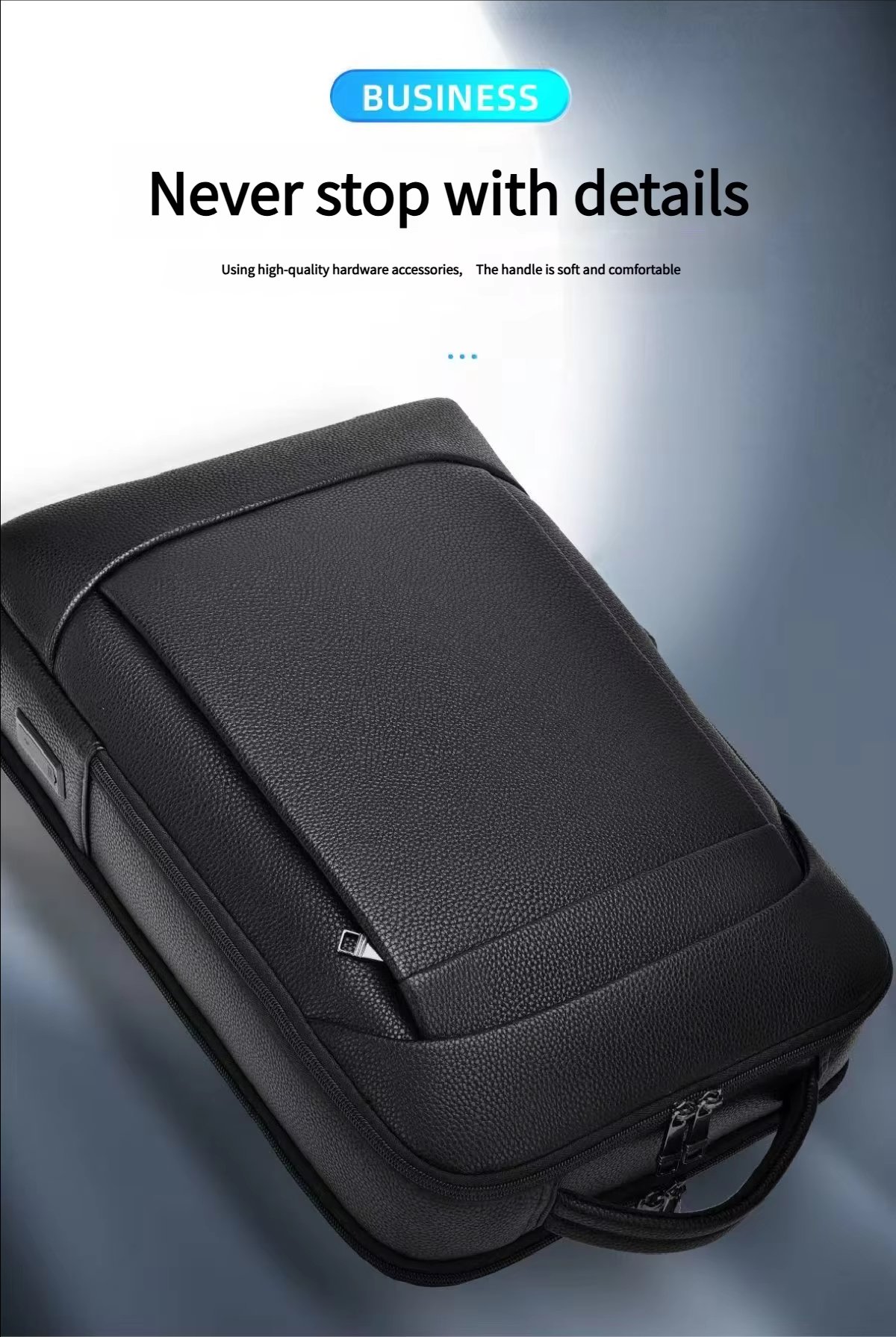 Water-Resistant Business Travel School PU Leather Laptop Backpack product detail