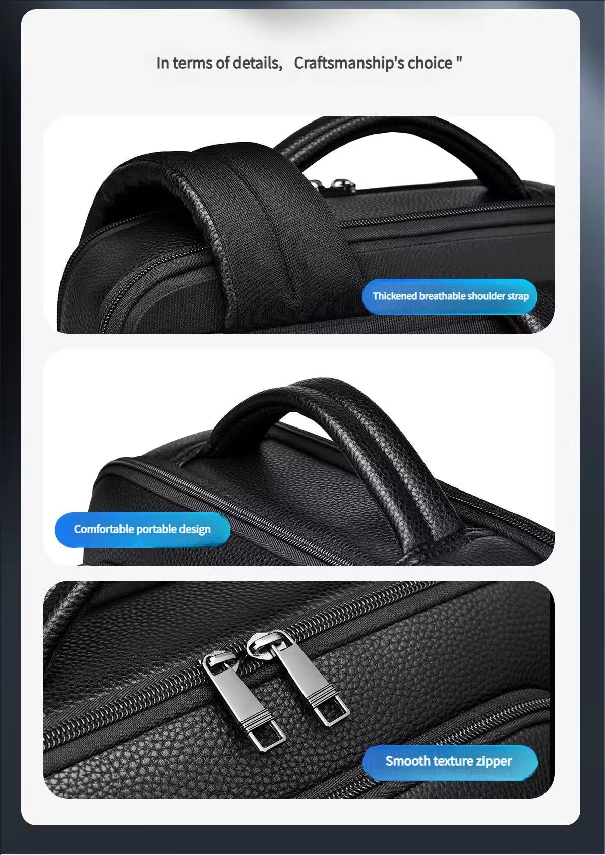 Water-Resistant Business Travel School PU Leather Laptop Backpack product detail