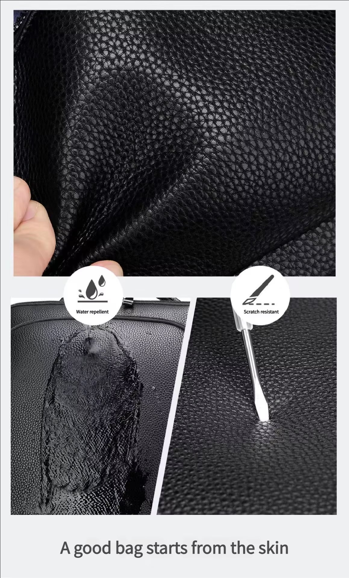 Water-Resistant Business Travel School PU Leather Laptop Backpack product detail