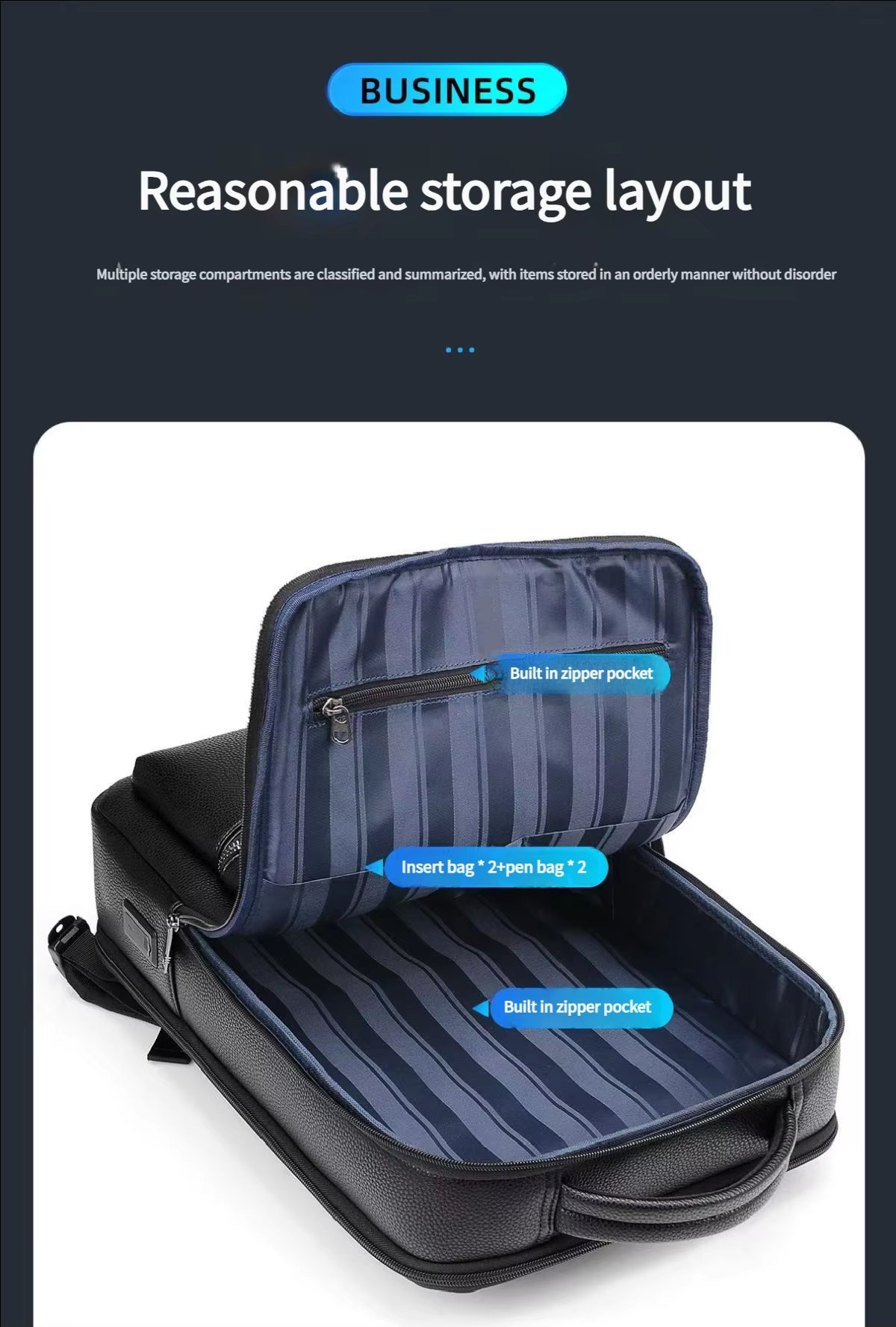 Water-Resistant Business Travel School PU Leather Laptop Backpack product detail