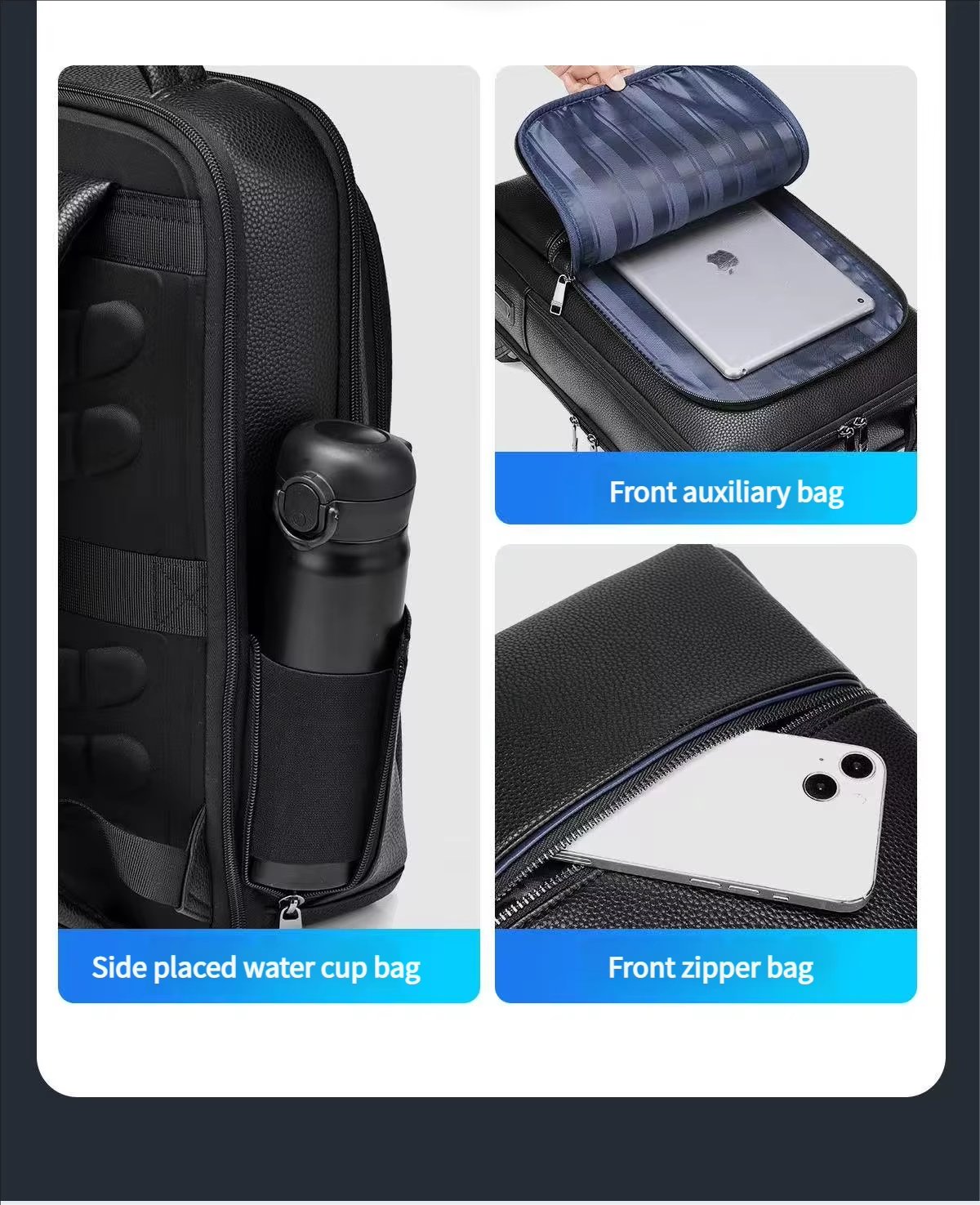 Water-Resistant Business Travel School PU Leather Laptop Backpack product detail