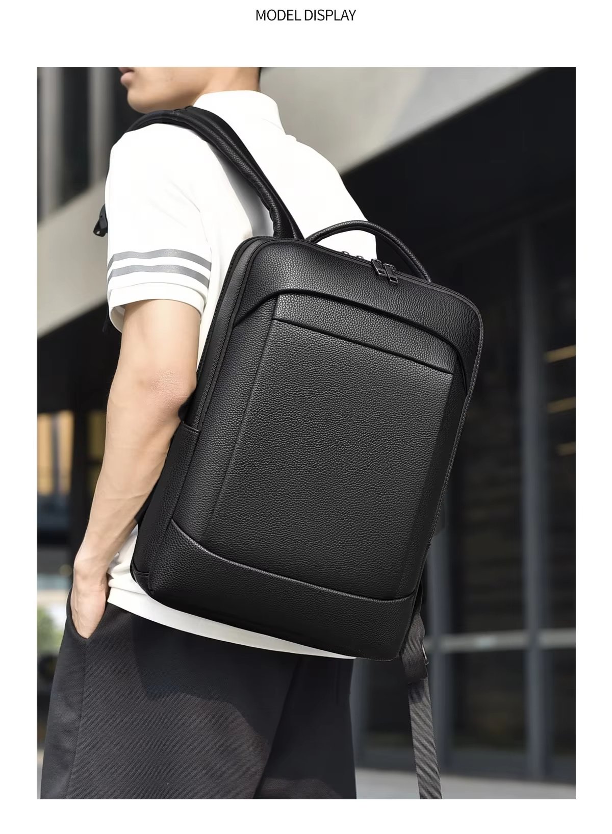 Water-Resistant Business Travel School PU Leather Laptop Backpack product detail