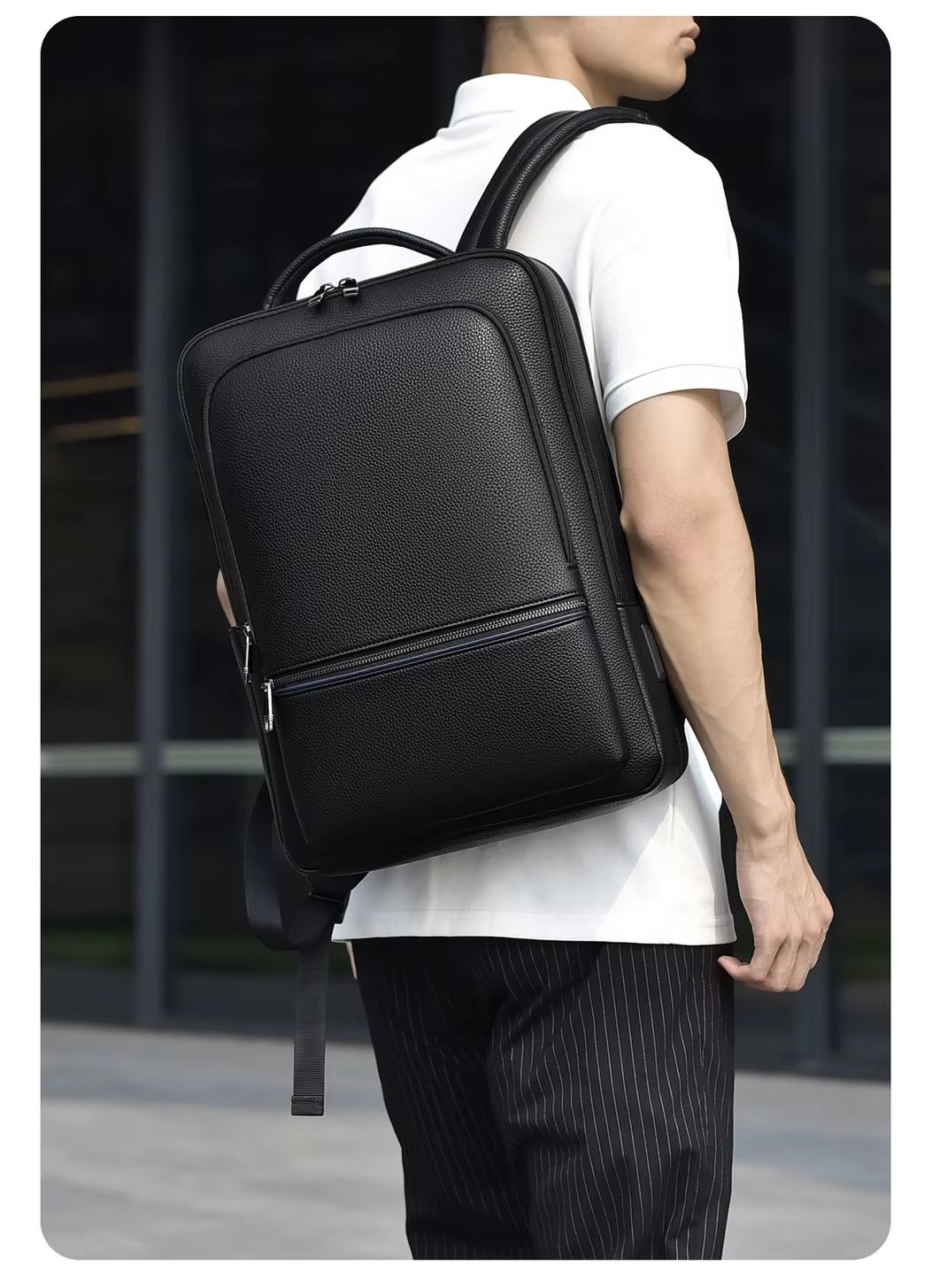 Water-Resistant Business Travel School PU Leather Laptop Backpack product detail