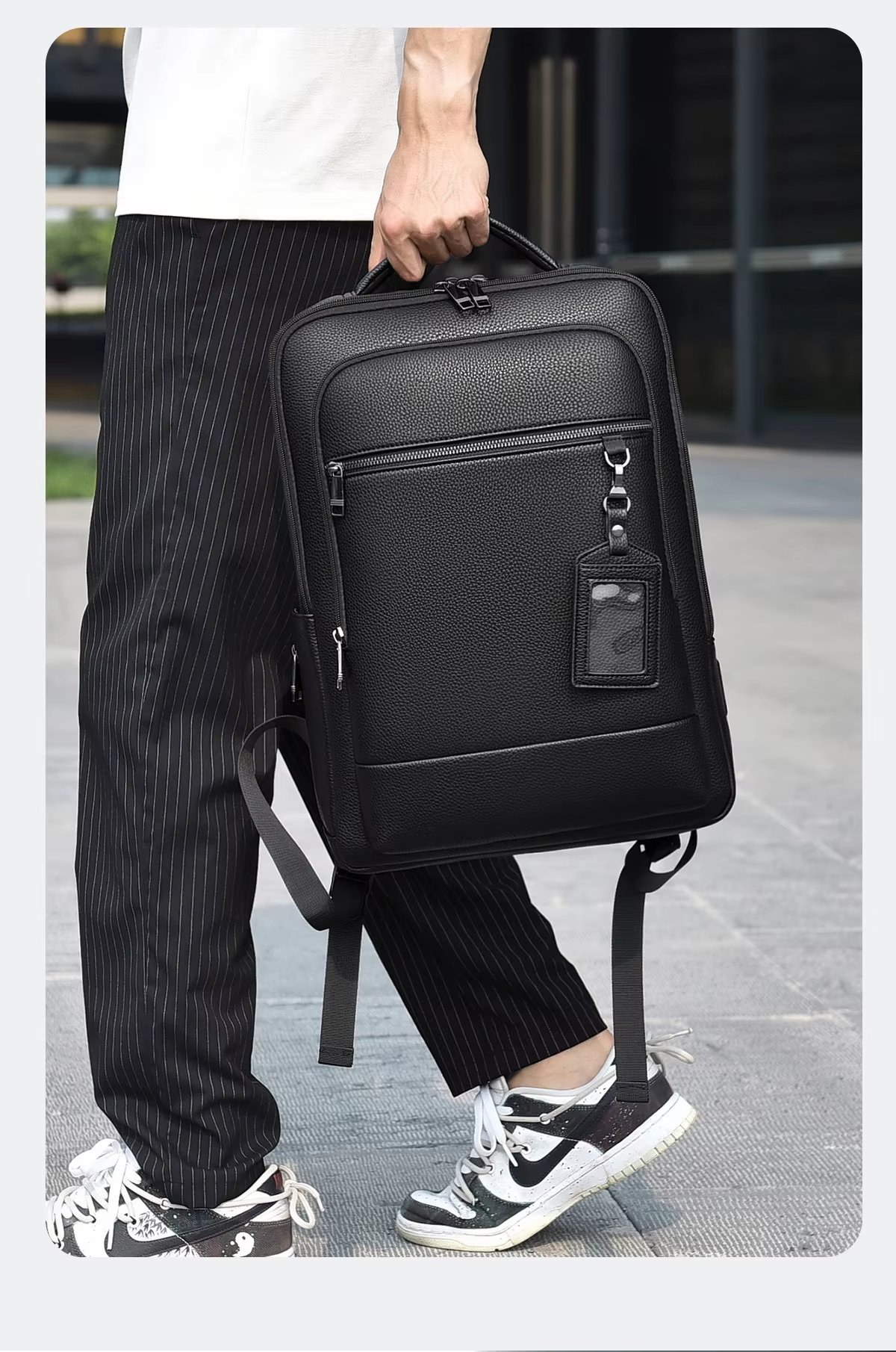 Water-Resistant Business Travel School PU Leather Laptop Backpack product detail