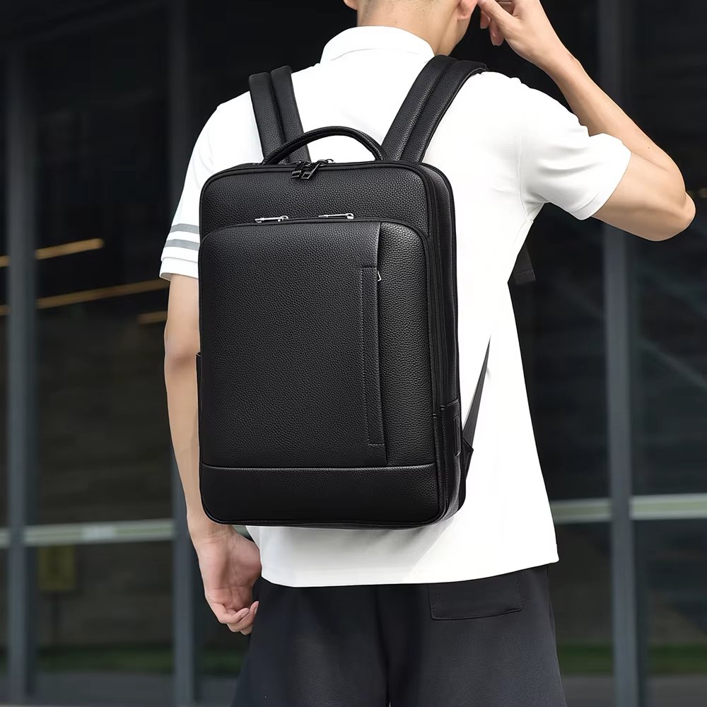 Water-Resistant Business Travel School PU Leather Laptop Backpack product detail