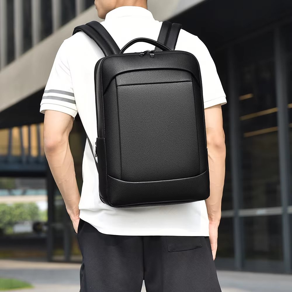 Water-Resistant Business Travel School PU Leather Laptop Backpack product detail