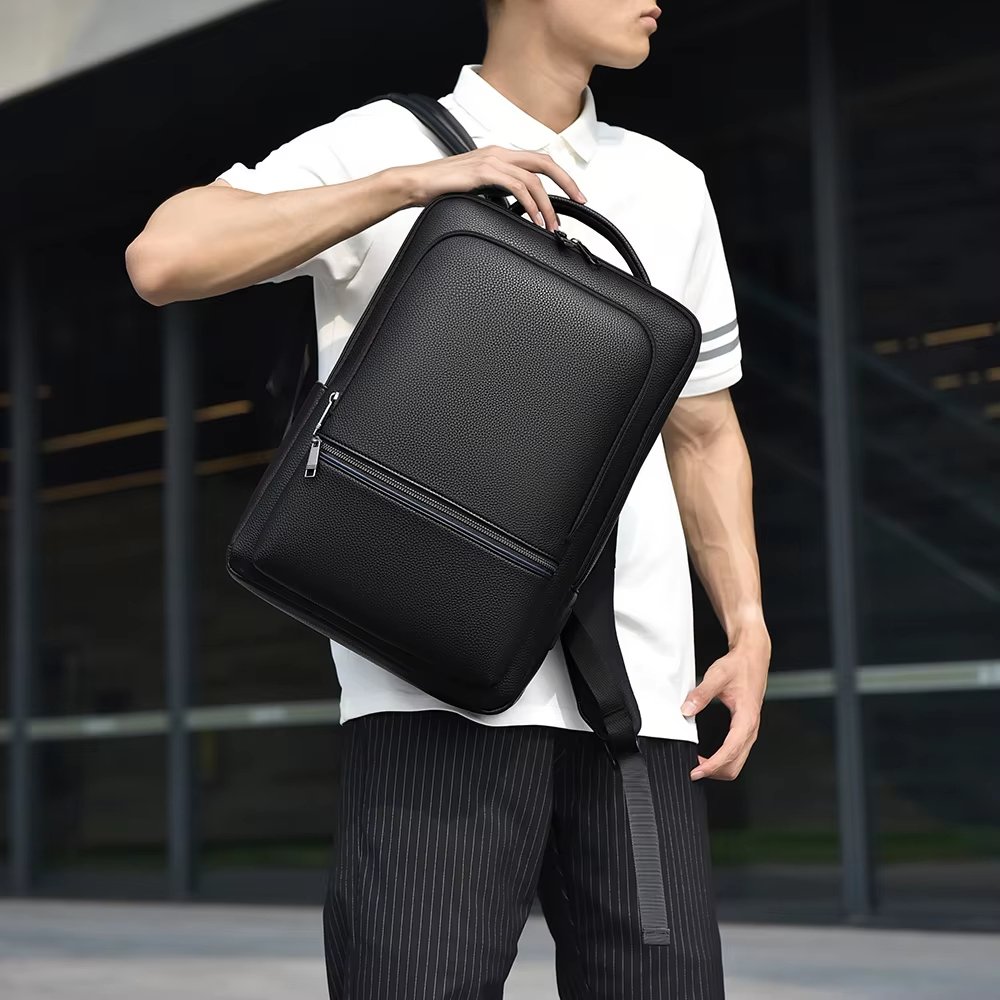 Water-Resistant Business Travel School PU Leather Laptop Backpack product detail