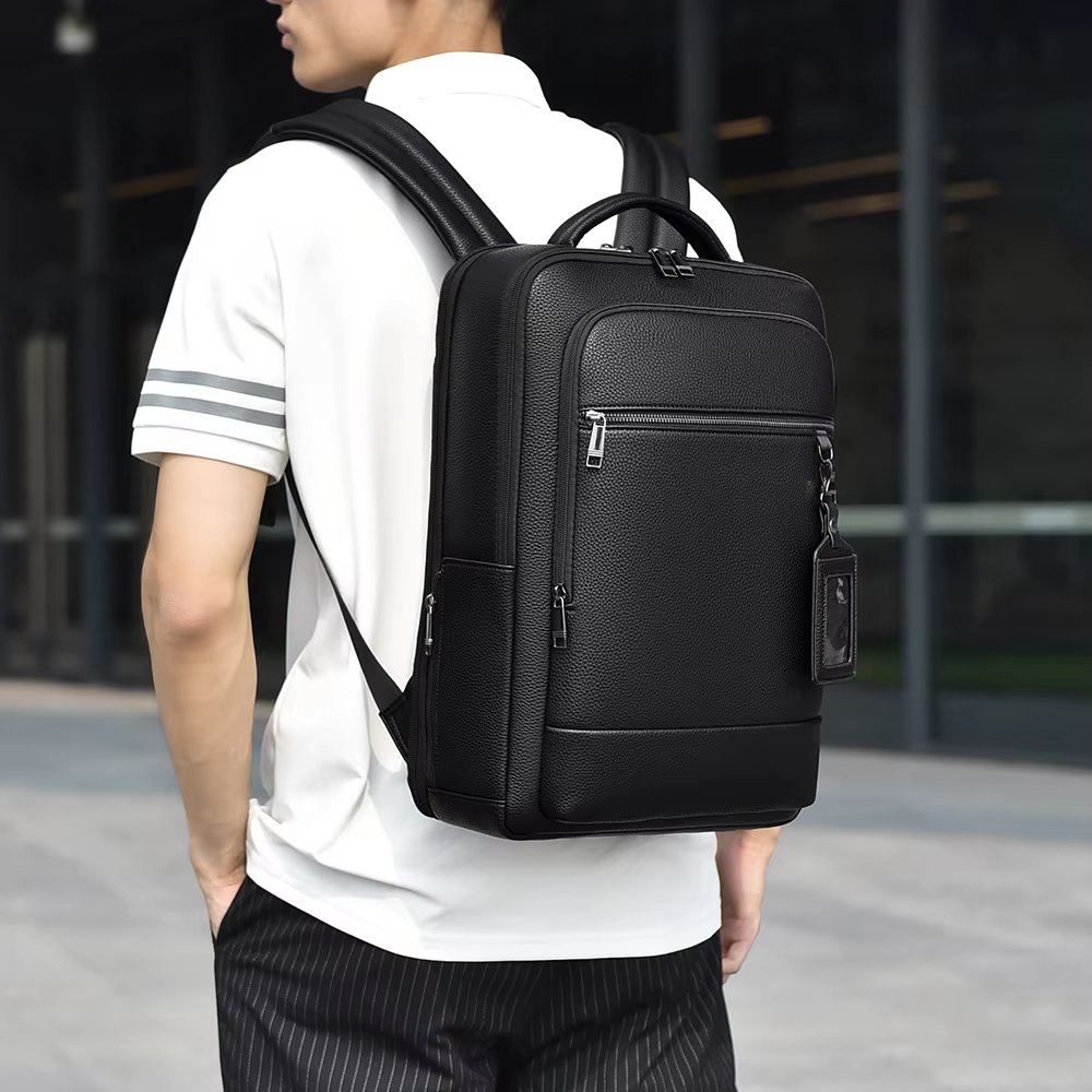 Water-Resistant Business Travel School PU Leather Laptop Backpack product detail