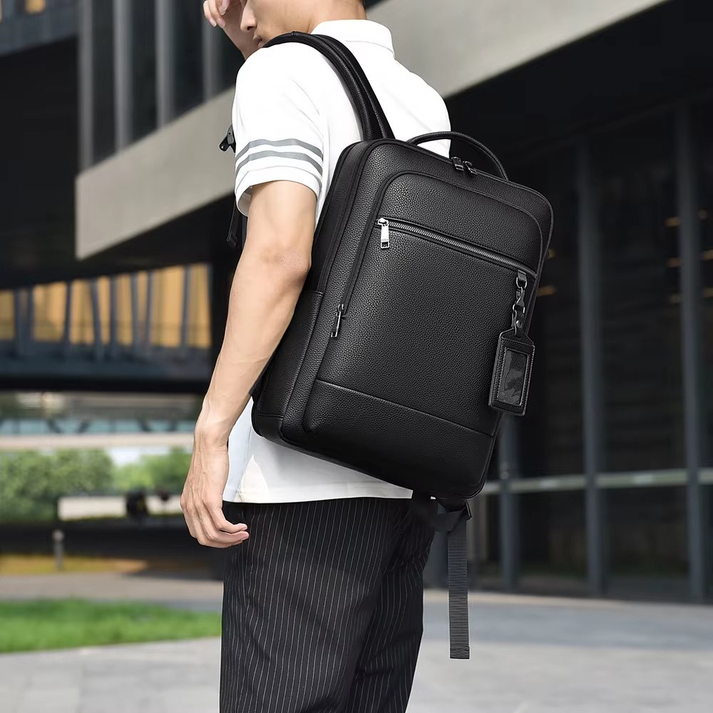 Water-Resistant Business Travel School PU Leather Laptop Backpack product detail