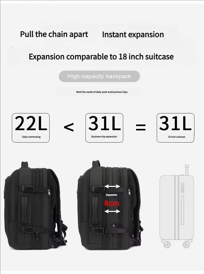Water-Resistant Large Capacity Expandable USB Business Polyester Laptop Backpack product detail