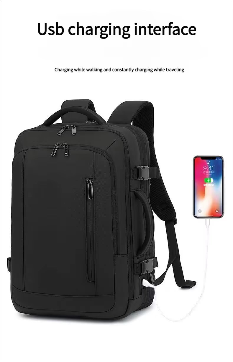 Water-Resistant Large Capacity Expandable USB Business Polyester Laptop Backpack product detail