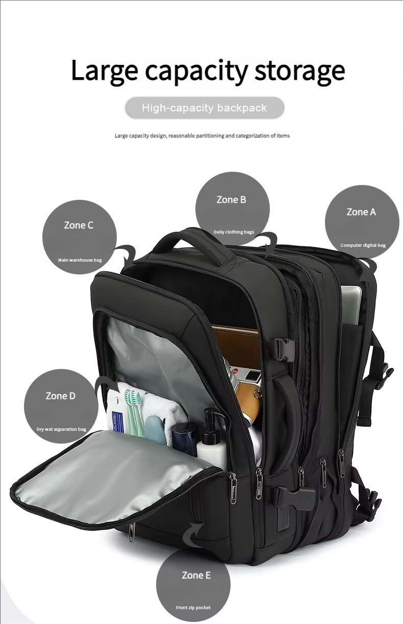 Water-Resistant Large Capacity Expandable USB Business Polyester Laptop Backpack product detail