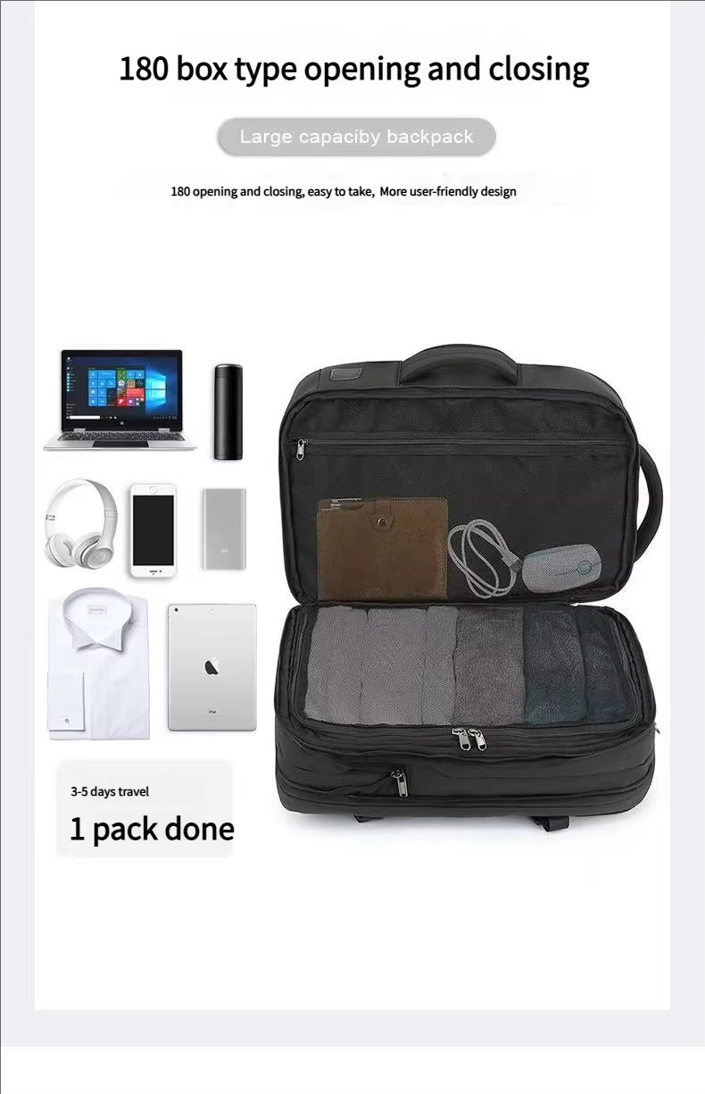 Water-Resistant Large Capacity Expandable USB Business Polyester Laptop Backpack product detail