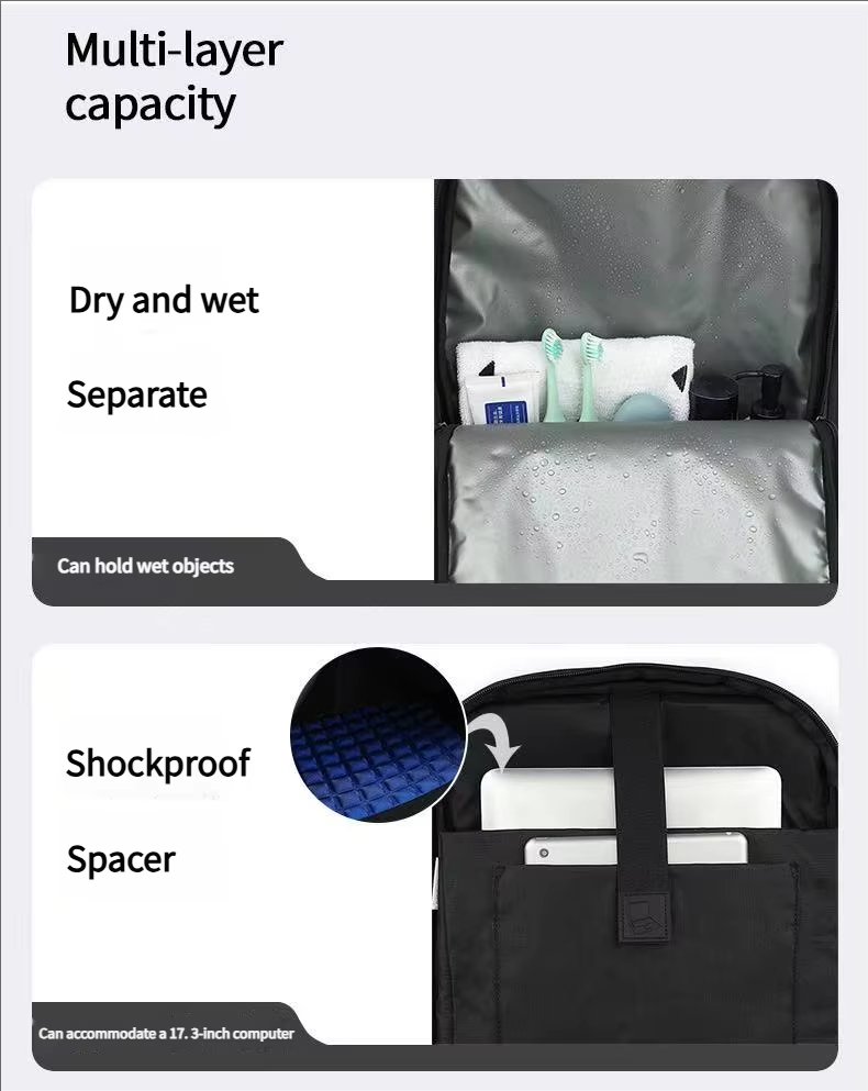 Water-Resistant Large Capacity Expandable USB Business Polyester Laptop Backpack product detail