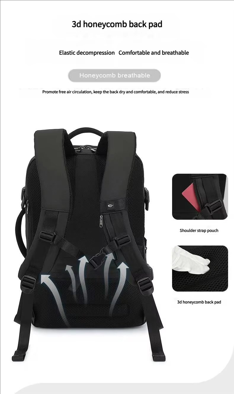 Water-Resistant Large Capacity Expandable USB Business Polyester Laptop Backpack product detail