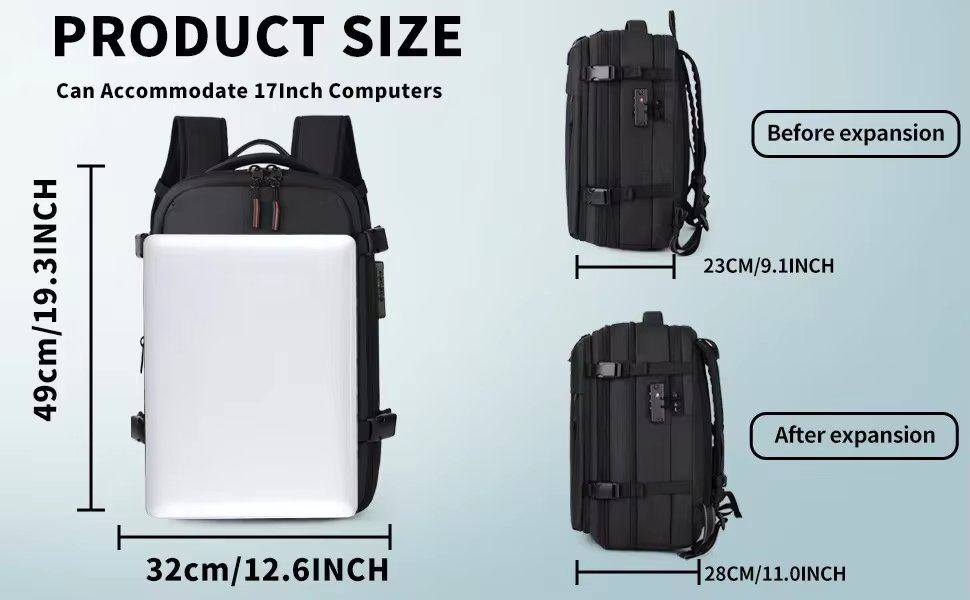 Large Capacity Expandable USB Business Travel Oxford Vacuum Backpack product detail