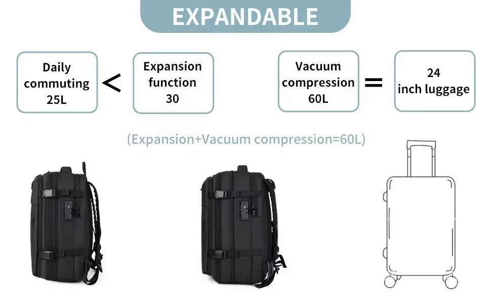 Large Capacity Expandable USB Business Travel Oxford Vacuum Backpack product detail