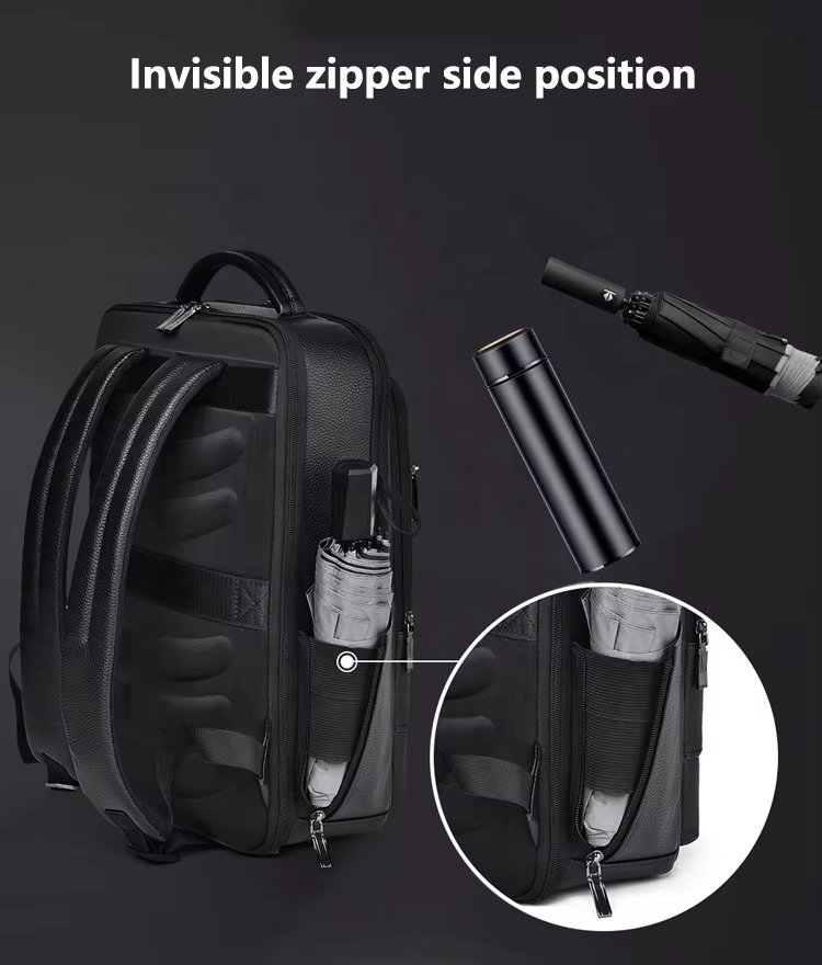 Water-Resistant USB Business School PU Leather Laptop Backpack product detail