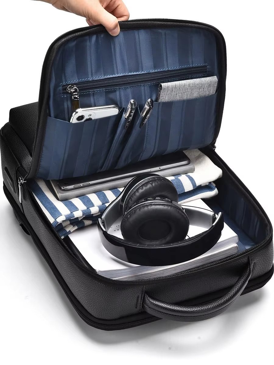 Water-Resistant USB Business School PU Leather Laptop Backpack product detail